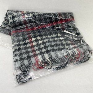 NWT Steve Madden Gray Black White & Red Houndstooth Italian Blanket Scarf